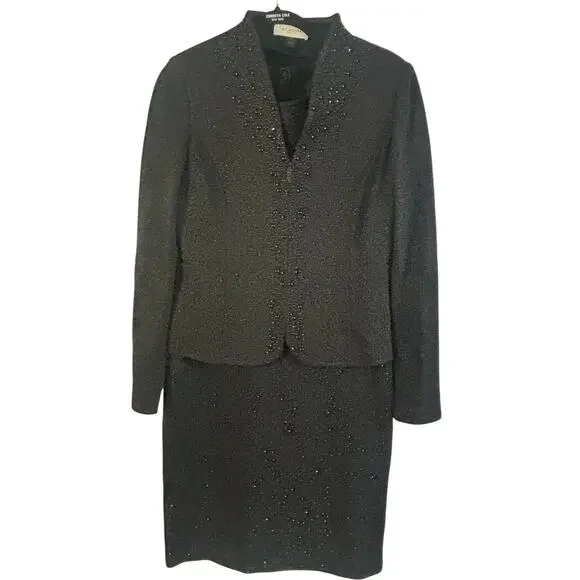 St. John Dress & Jacket Set Sz 6 Black Embellished Knit Evening Outfit - Picture 1 of 16